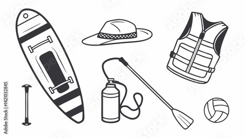 Summer Paddleboard Gear Water Sports Beach Fun Black and White Art