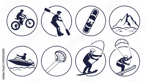 Outdoor Adventure Sports Icons Vector Line Art