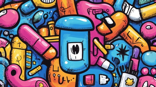 Colorful cartoonish doodles fill entire image with playful designs