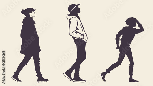 Silhouette People Walking Urban Fashion Vector Illustration Art