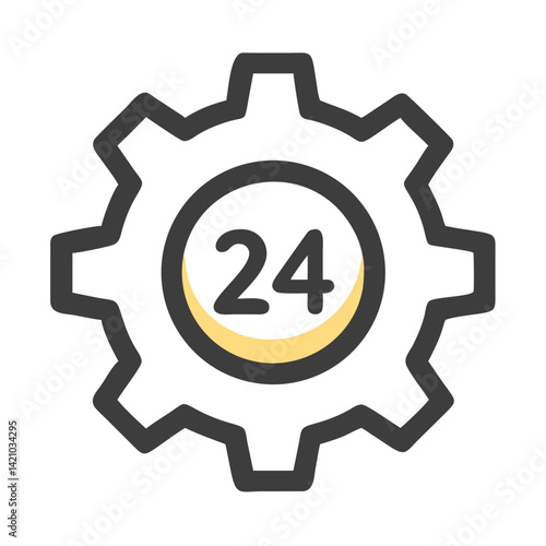 24-Hour Gear Icon Representing Round-the-Clock Technical Support and Continuous Operation