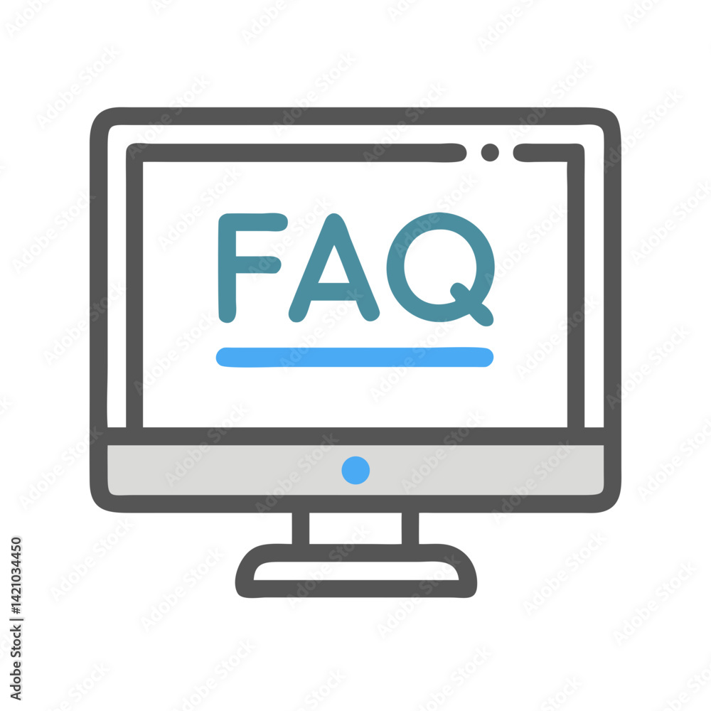 Computer Screen with FAQ Icon Representing Online Help and User Support Computer Screen with FAQ Icon Representing Online Help and User Support