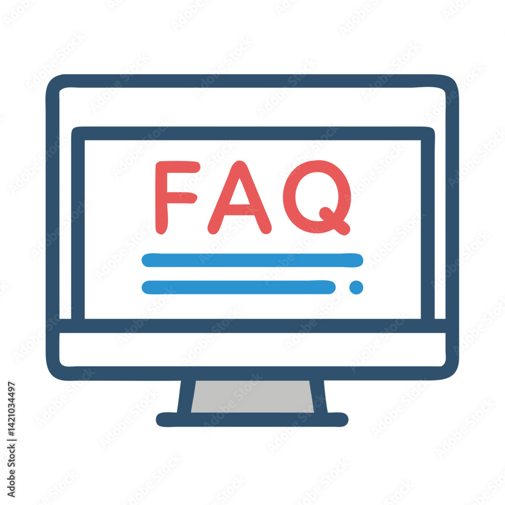 Computer Screen with FAQ Icon Representing Online Help and User Support Computer Screen with FAQ Icon Representing Online Help and User Support