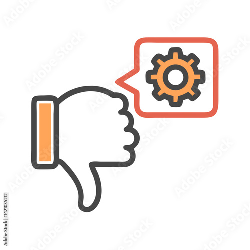 Thumb Down with Gear Icon Representing Negative Feedback and Technical Disapproval