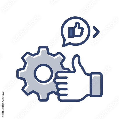 Thumb Up with Gear Icon Representing Positive Feedback and Technical Approval