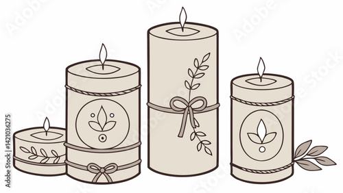Elegant Botanical Candles Cream Beige Decorative Leaf Rope Home Decor