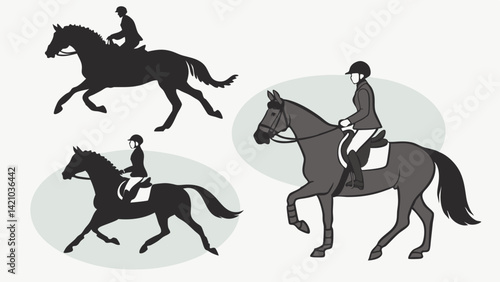 Horseback Riding Silhouettes & Detailed Equestrian Art Image