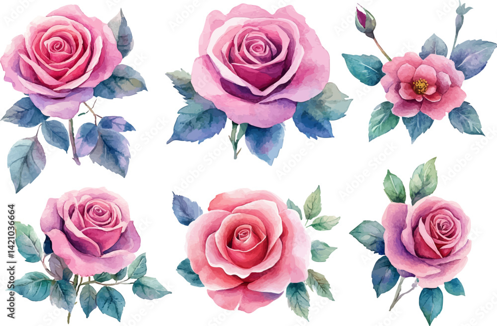 Naklejka premium set of roses vector illustration
