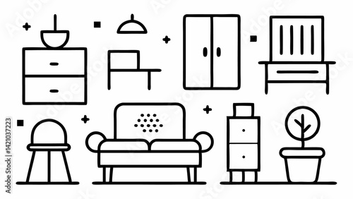 Minimalist furniture line editable icons set vector illustration designed for interior decorators architects and digital product developers