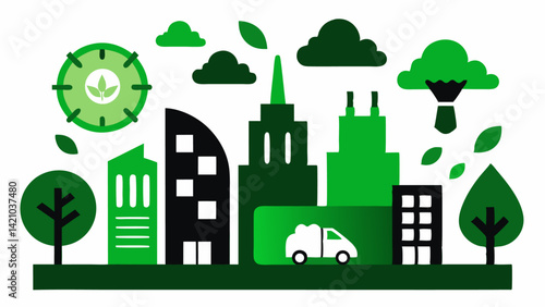 Green city solid editable icons set vector illustration representing urban sustainability renewable living and environmentally friendly architecture