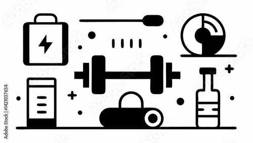 Minimalist editable gym line icons collection with fitness tools exercise routines and workout visuals designed for health blogs fitness infographics and active lifestyle branding