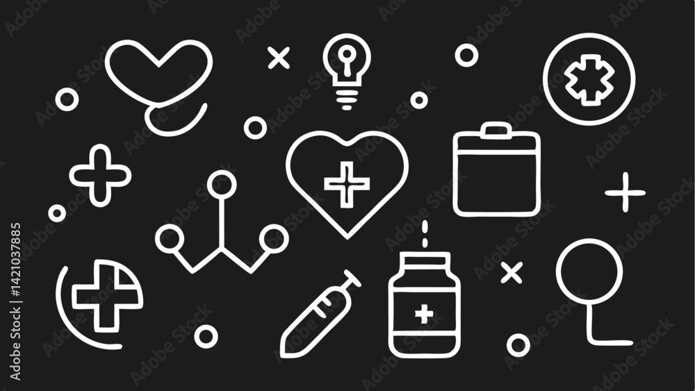 Fototapeta premium Line editable healthcare icons set featuring medical elements like stethoscopes hospitals and health records suitable for use in wellness apps clinics and medical marketing