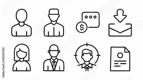 Professional line editable icons for headhunting and recruitment visuals designed for use in career development sites employment agencies and human resource branding