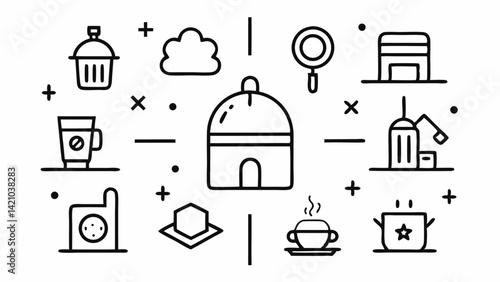 Editable line icons collection for hotel industry themed projects including travel services, lodging essentials, and concierge symbols for UI and web interfaces