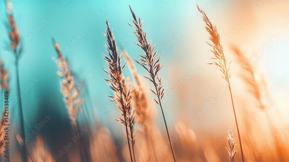 Fototapeta premium Pastel toned field of wild grass moving rhythmically, soft zoomin