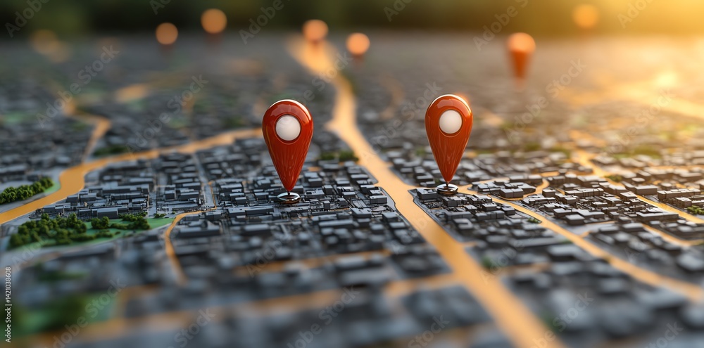 GPS Navigation Map Showing Location Pins Cityscape GPS Navigation Map Showing Location Pins Cityscape