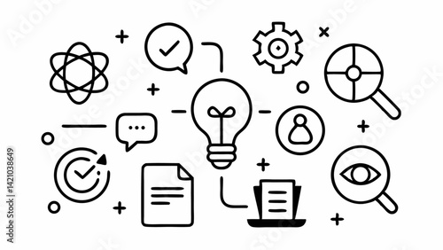 Creative idea concept icons in editable line vector format featuring innovation, strategy, and solution visuals for product design and business presentation assets