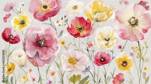Wallpaper Mural Watercolor Poppy Meadow a delicate wash of blooms  soft light Torontodigital.ca