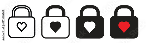 Lock icon set with heart shape, vector illustration.