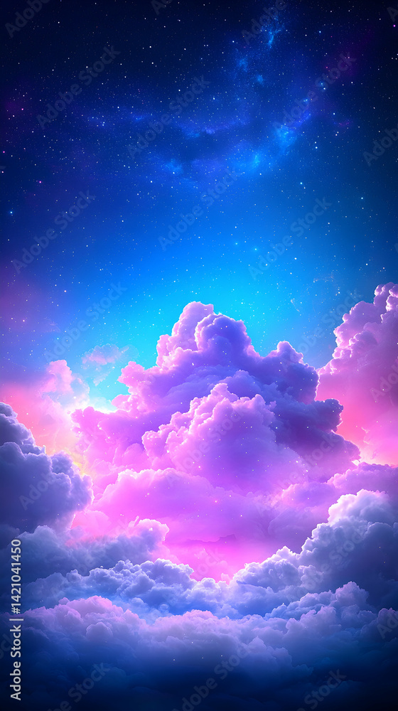 Vibrant Pink and Purple Cloudscape Under a Starry Night Sky Vibrant Pink and Purple Cloudscape Under a Starry Night Sky
