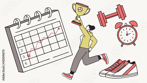 running person holding trophy with calendar and clock clip art preview