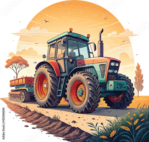 Silhouette of Tractor on Field – Farming Icon Design