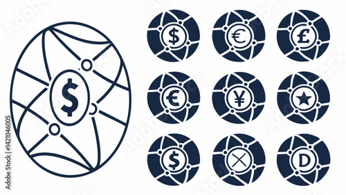 Global Finance Currency Exchange Network Vector Icons
