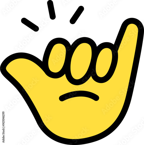 Shaka sign, surfer hand, Hang Loose Cute Cartoon Hand Logo Icons yellow color, Chubby finger emoji sticker sign symbol, editable stroke.	
