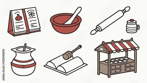 Cartoon Kitchen Cooking Utensils Market Stall Cookbook Set