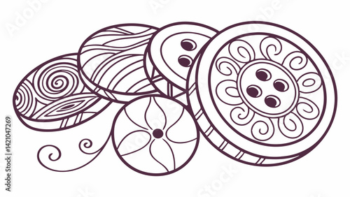 Zentangle Decorative Buttons Line Art Vector