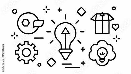 Editable line icons themed around brainstorming and creative inspiration perfect for idea generation planning strategy and innovative visual design concepts