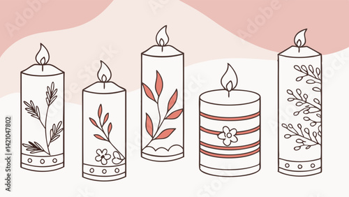 Elegant Botanical Floral Candles Hand Drawn Line Art Decorative Home Decor