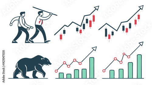 Bull & Bear Market Growth Charts Vector Art