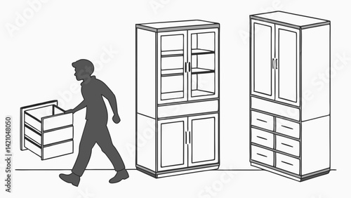 DIY Furniture Assembly Cabinet Drawer Install Line Drawing