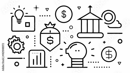 Loan line icons set with creative vector illustrations related to finance, personal loans, savings, credit card management, and smart borrowing decisions for individuals.