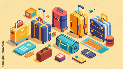 Summer vacation luggage icons in editable vector style featuring travel bags, suitcases, packing essentials, and tourism items perfect for holiday and journey visuals.