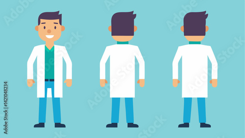Editable vector character set of male doctor, radiologist, and hospital surgeon, with professional outfits, healthcare roles, and medical job illustrations in line style.