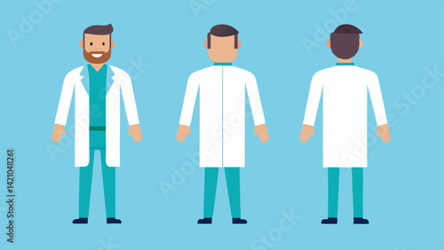Vector illustration set featuring male doctor characters, hospital radiologists, and surgeons in uniform, ideal for health services, hospitals, and medical professions.