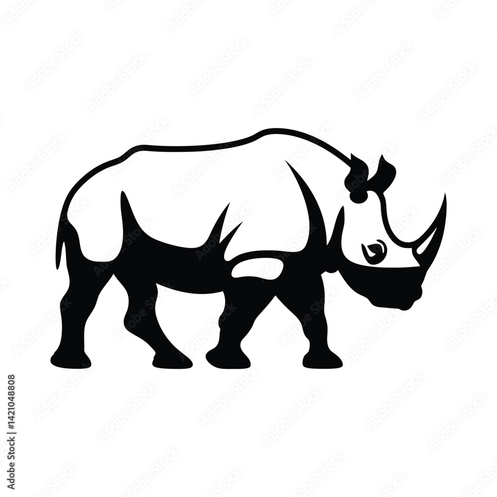 Fototapeta premium Rhinoceros step icon minimal black silhouette