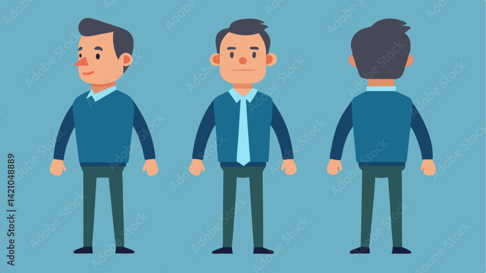 Editable business man constructor in vector style including customizable middle-aged character poses, work outfits, professional gestures, and corporate character parts. Editable business man constructor in vector style including customizable middle-aged character poses, work outfits, professional gestures, and corporate character parts.