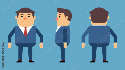 Middle-aged businessman character constructor in vector format with editable poses, gestures, business attire, and customizable corporate man character illustrations.