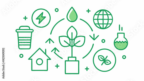 Vector icon set promoting net zero concepts with editable line icons about sustainability, carbon reduction, renewable energy, and climate action visual themes.
