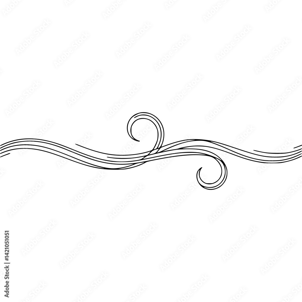 Fototapeta premium Elegant Minimalist Swirl Border: Decorative Line Art on White