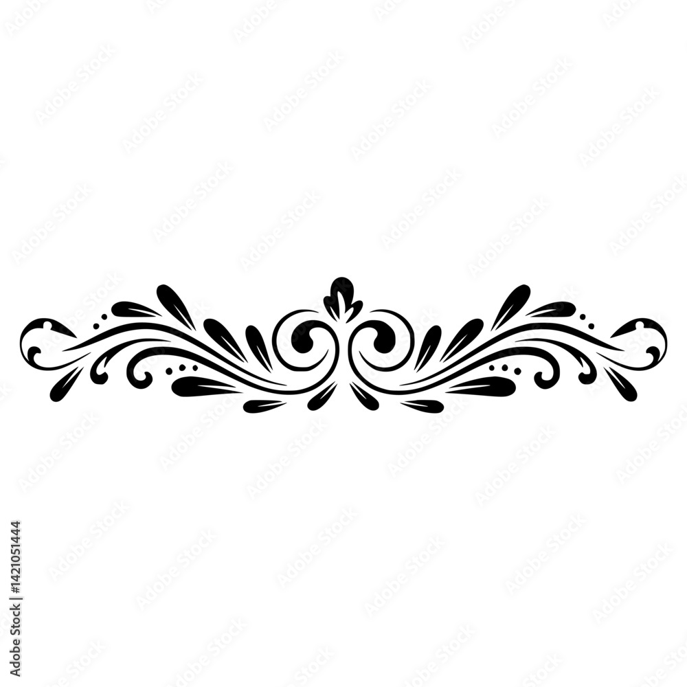Fototapeta premium Elegant Floral Scroll Border in Black on Cream Background