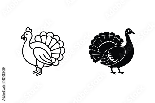 Turkey Bird Vector Icons For Thanksgiving And Holiday Silhouette Illustration