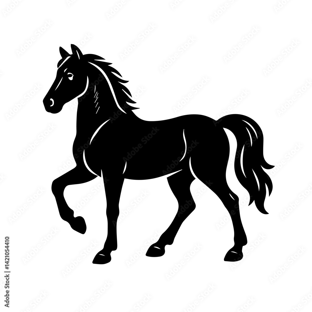 Black horse silhouette running vector illustration with mane and tail in motion Black horse silhouette running vector illustration with mane and tail in motion