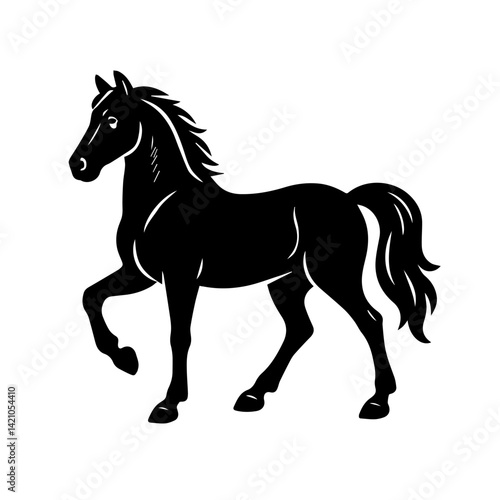 Black horse silhouette running vector illustration with mane and tail in motion