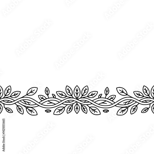 Elegant Leafy Border Design: Black & White Floral Ornament on Cream Background