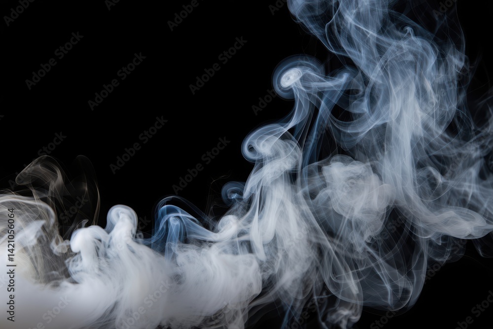 Smoke, dark background and mist, fog or gas on mockup space wallpaper. Cloud, smog and magic effect on black backdrop of steam with abstract texture, dry ice pattern or vapor of incense moving in air