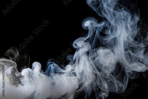 Smoke, dark background and mist, fog or gas on mockup space wallpaper. Cloud, smog and magic effect on black backdrop of steam with abstract texture, dry ice pattern or vapor of incense moving in air